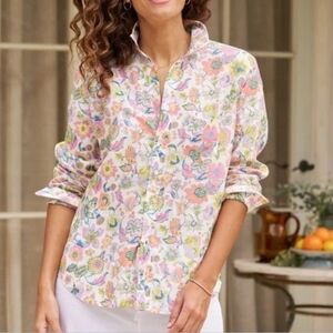 Frank & Eileen 100% Linen Floral Print "Eileen" Button Down Shirt Size Large